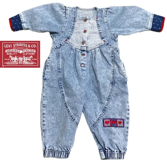 Vintage Little Levi's Acid Washed Denim Romper - Picture 1 of 15